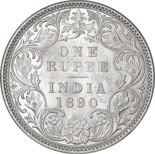 Silver One Rupee Coin of Victoria Empress of Bombay Mint of 1890.