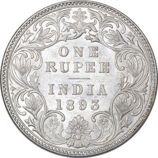 Silver One Rupee Coin of Victoria Empress of Bombay Mint of 1893.