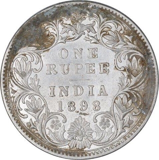 Silver One Rupee Coin of Victoria Empress of Bombay Mint of 1898.