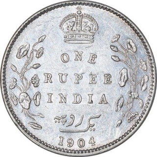 Silver One Rupee Coin of King Edward VII of Bombay Mint of 1904.