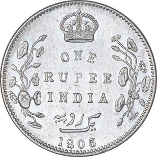 Silver One Rupee Coin of King Edward VII of Bombay Mint of 1905.