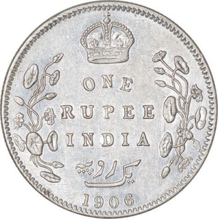 Silver One Rupee Coin of  King Edward VII of Bombay Mint of 1906.