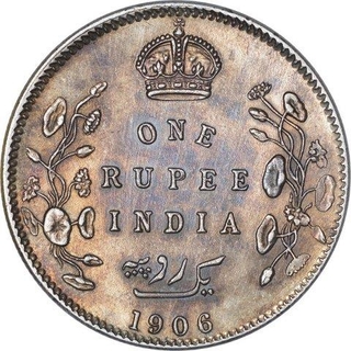 Silver One Rupee Coin of King Edward VII of Calcutta Mint of 1906.