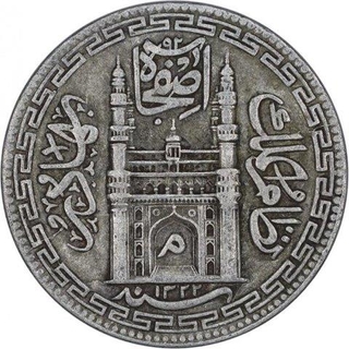 Silver One Rupee Coin of Mir Mahbub Ali Khan of Haiderabad Farkhanda Bunyad Mint of Hyderabad State.