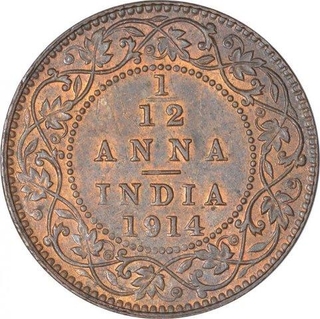 Bronze One Twelfth Anna Coins of King George V of Calcutta Mint of 1914.