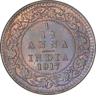 Bronze One Twelfth Anna Coin of King George V of Calcutta Mint of 1917.