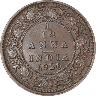 Bronze One Twelfth Anna Coin of King George V of Calcutta Mint of 1920.