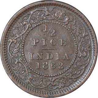 Copper Half Pice Coin of Victoria Queen of Calcutta Mint of 1862.