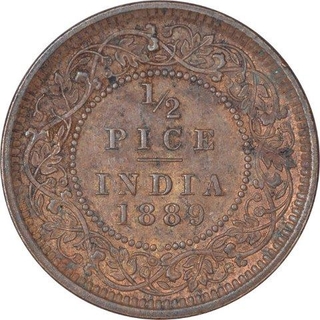 Copper Half Pice Coin of Victoria Empress of Calcutta Mint of 1889.