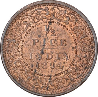 Copper Half Pice Coin of Victoria Empress of Calcutta Mint of 1894.