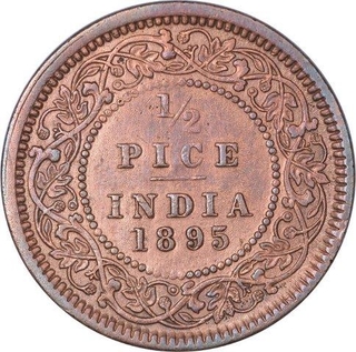 Copper Half Pice Coin of Victoria Empress of Calcutta Mint of 1895.