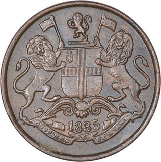 Copper One Quarter Anna Coin of East India Company of Calcutta Mint of 1835.