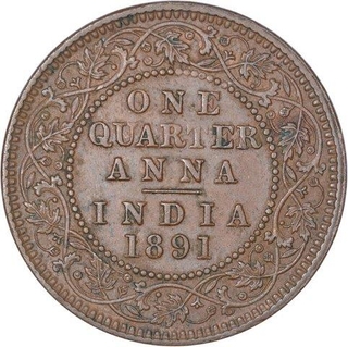 Copper Quarter Anna Coin of Victoria Empress of Calcutta Mint of 1891.