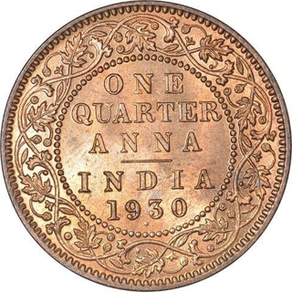 Bronze  One Quarter Anna Coin of King George V of Bombay Mint of 1930.