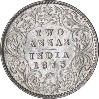 Rare Silver Two Annas Coin of Victoria Queen of Calcutta Mint of 1875.