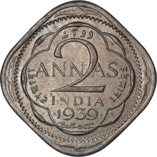 Rare Cupro Nickel Two Annas Coin of King George VI of Bombay Mint of 1939.