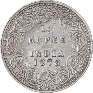 Silver Quarter Rupee Coin of Victoria Empress of Calcutta Mint of 1878