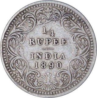 Silver Quarter Rupee Coin of Victoria Empress of Calcutta Mint of 1890.