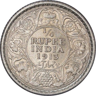 Silver Quarter Rupee Coin of King George V of Calcutta Mint of 1913.