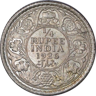 Silver Quarter Rupee Coin of King George V of Calcutta Mint of 1926.