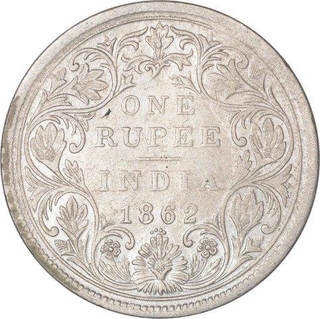 Silver One Rupee Coin of Victoria Queen of Calcutta Mint of 1862.