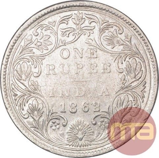 Silver Rupee Coin of Victoria Queen of Calcutta Mint of 1862.