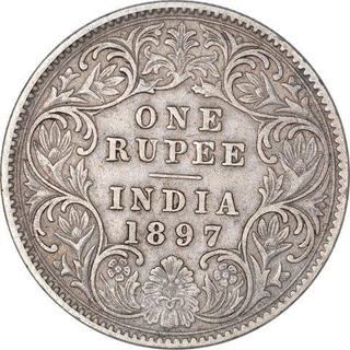 Silver One Rupee Coin of Victoria Empress of Calcutta Mint of 1897.