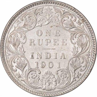 Silver One Rupee Coin of Victoria Empress of Bombay Mint of 1901.