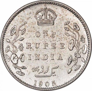 Silver One  Rupee Coin  of King Edward VII of Bombay Mint of 1905.