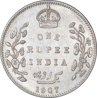 Silver One Rupee Coin of King Edward VII of Bombay Mint of 1907.