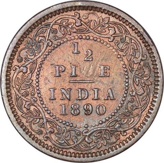 Rare Copper Half Pice Coin of Victoria Empress of Calcutta Mint of 1890.