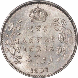 Error Silver Two Annas Coin of King Edward VII of Calcutta Mint of 1907.