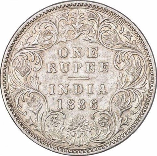 Error Silver Rupee Coin of Victoria Empress of Bombay Mint of 1886.