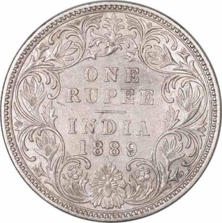 Error Silver Rupee Coin  of Victoria Empress of  Bombay Mint of 1889.