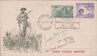 Autograph of Jagjit Singh Aurora on Army Postal Service Cover.