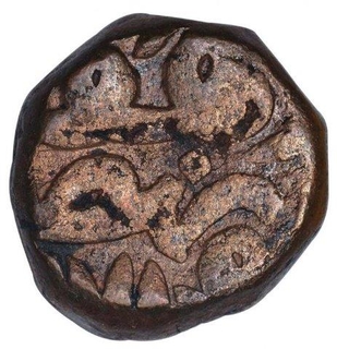 Copper Dam Coin of Akbar of Narnol Mint of Fi Tarikh Type.