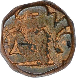 Copper Dam Coin of Akbar of Narnol Mint of Fi Tarikh Type.