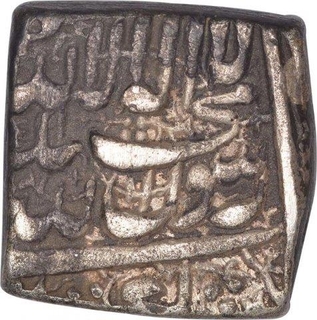 Silver Square One Rupee Coin of Akbar of Kalima Type.