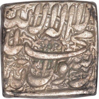 Silver Square One Rupee Coin of Akbar of Kalima Type.