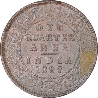 Copper One Quarter Anna Coin of Victoria Empress of Calcutta Mint of  1897.