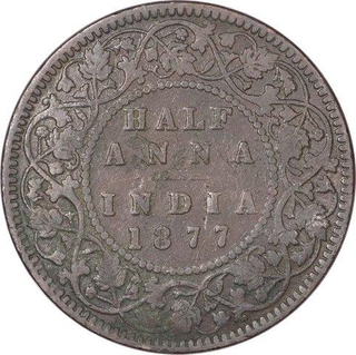 Copper Half Anna Coin of Victoria Empress of Bombay Mint of 1877.