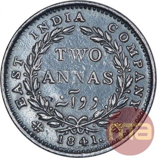 Silver Two Anna Coin of Victoria Queen of Bombay Mint of 1841.