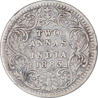 Silver Two Annas Coin of Victoria Empress of Calcutta Mint of 1883.