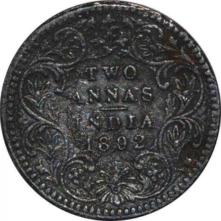 Silver Two Annas Coin of Victoria Empress of Calcutta Mint of 1892.