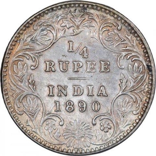 Silver Quarter Rupee Coin of Victoria Empress of Bombay Mint of 1890.