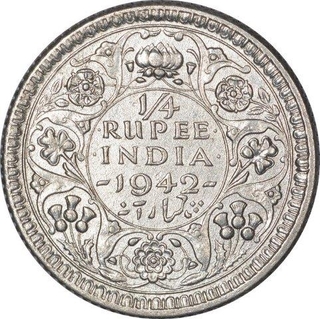 Silver Quarter Rupee Coin of King George VI of Calcutta Mint of 1942.