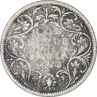 Silver Half Rupee Coin of Victoria Queen of Bombay Mint of 1876.