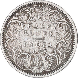 Silver Half Rupee Coin of Victoria Empress of Calcutta Mint of 1885.