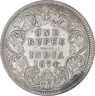 Silver One Rupee Coin of Victoria Queen of Calcutta Mint of 1874.