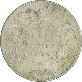 Silver One Rupee Coin of Victoria Empress of Bombay Mint of 1880.